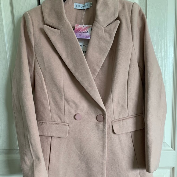Wool-blended longline blazer in pink - Picture 2 of 4